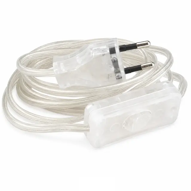 Flat Cord 3m 2×0.75mm² 2.5A 250V~ IP20 Switch EU Plug Transparent