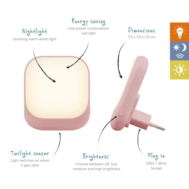 ZAZU Socket Light Φωτάκι Πρίζας LED με Αισθητήρα Νυκτός Ροζ 2