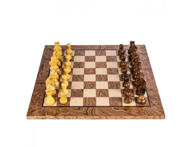 Σετ Χειροποίητο Σκάκι Wooden Chess Manopoulos από Ξύλο, με πιόνια Staunton, θήκη αποθήκευσης και διαστάσεις 40x40cm - Walnut BurlSW42B40J 2