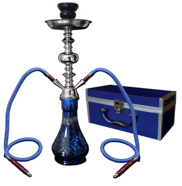 Ναργιλές Hookah Μπλε 2 Hoses με Μεταλλικό Βαλιτσάκι - 46cm