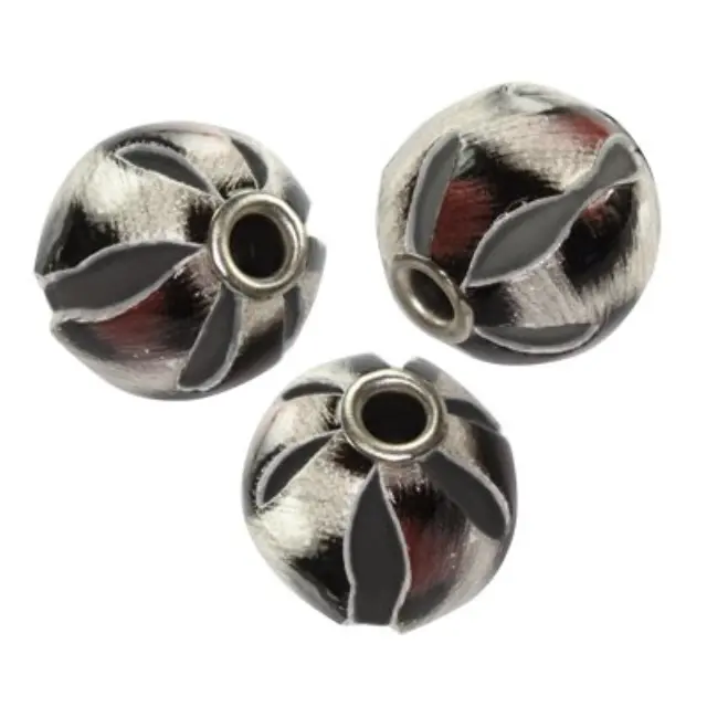 Χάντρα Δερμάτινη Round Gold & Brown Ø14mm - 5τεμ