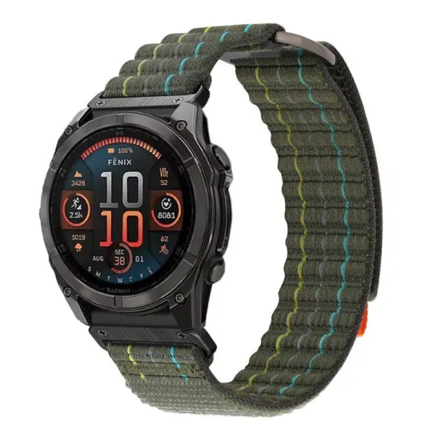 Λουράκι Υφασμάτινο για Garmin Fenix 3/5x/3hr/5x Plus/6x/6x Pro/7x/8/9 (51mm)- Πράσινο με Ρίγες OEM
