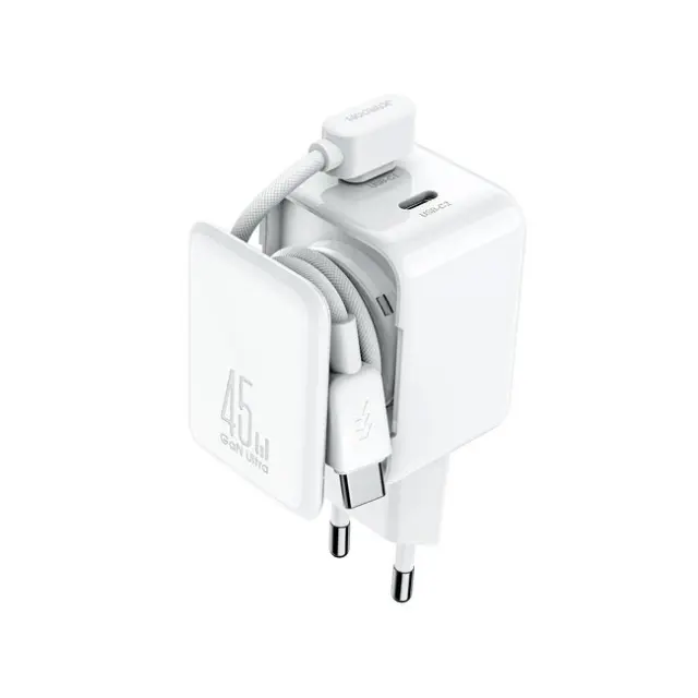 Joyroom Φορτιστής JR-TCL05 45W GaN with Cable Organizer White