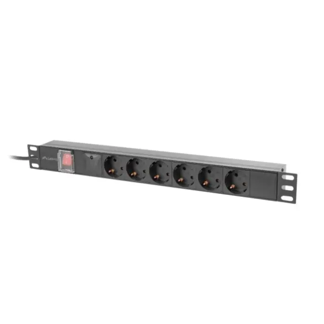 Lanberg PDU 19" 1U 16A 2m 6x Schuko Outlets Black (PDU-06F-0200-BK)