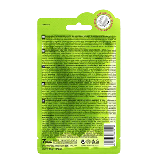 7DAYS Easy Wednesday Sheet Mask Mάσκα Προσώπου για Κανονικές & Ξηρές Επιδερμίδες, 28g 2