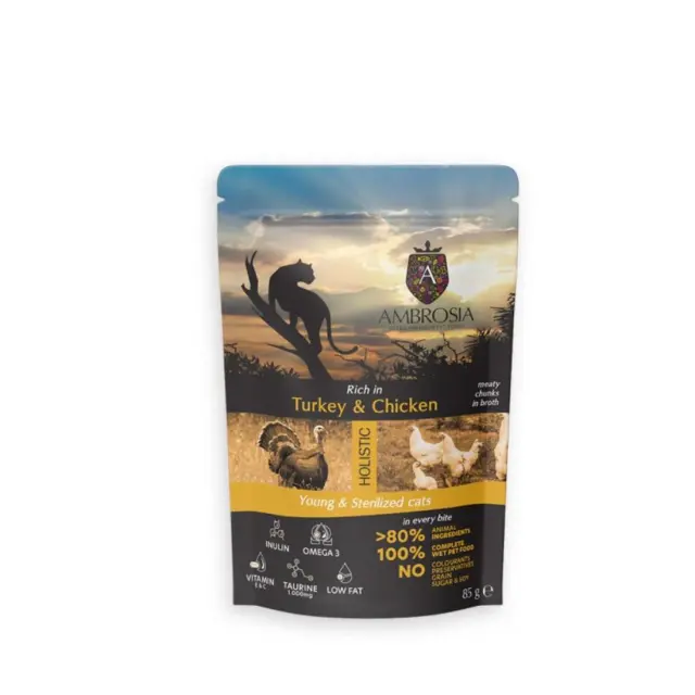 Ambrosia Pouch Cat Young & Sterilized Turkey & Chicken 85 gr