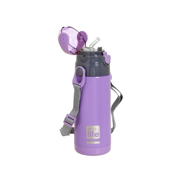 Ecolife Kids Thermos Lilac Ανοξείδωτο Παγούρι Θερμός με Καλαμάκι 400ml 2