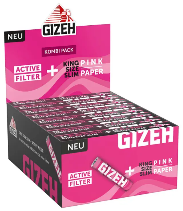 GIZEH Χαρτάκια Pink King Size 34φ. με Φίλτρα Ενεργού Ανθρακα - Μαγνητικό Κλείσιμο 2