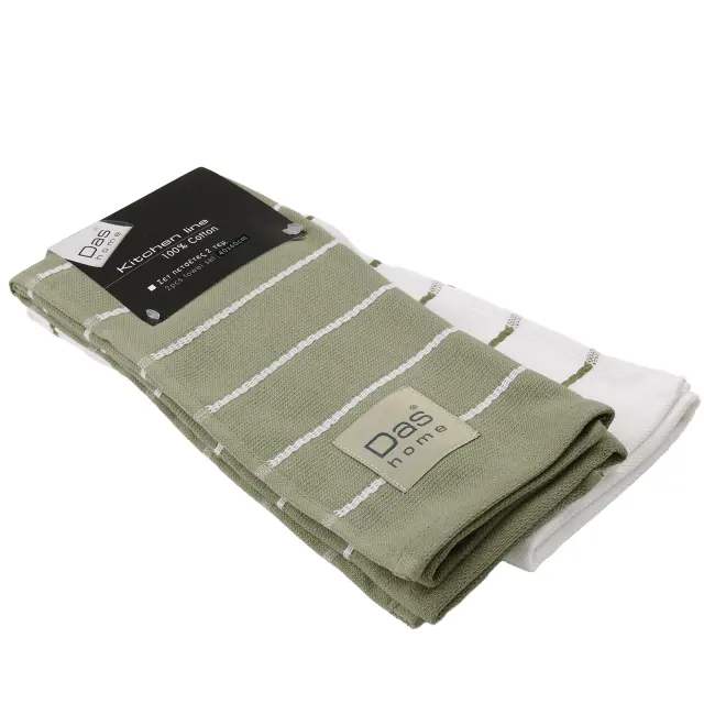 Σετ 2Τεμ Πετσέτες Κουζίνας 40x60 Das Home 0885 White-Olive 100% βαμβακερό 2