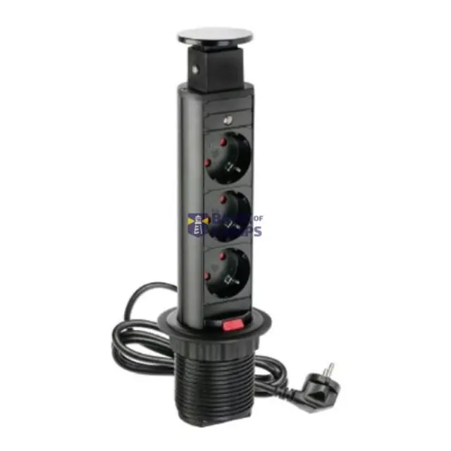 Furniture socket, Ø60 mm, 3xSHUKO, cable 1.8 m, black