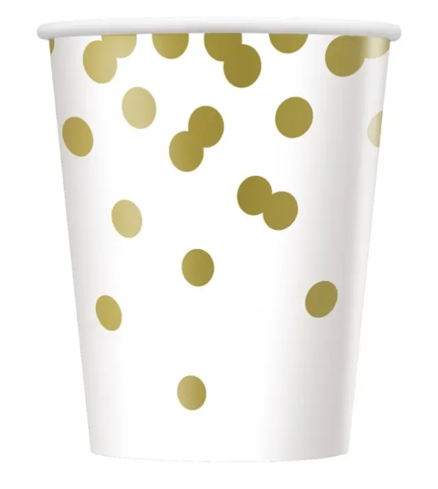 Ποτήρια Λευκά White & Gold Confetti Dots 266ml / 8 τμχ - Foil Stamping