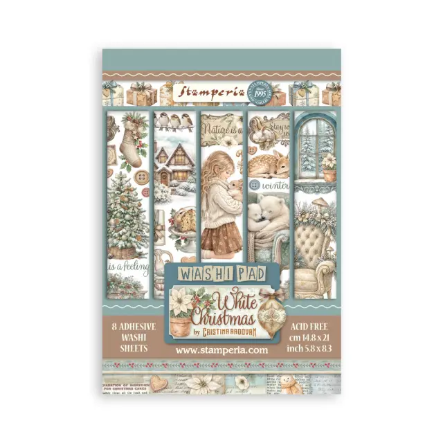 Αυτοκόλλητα Washi pad A5, 8 φύλλα, White Christmas