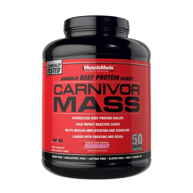 MuscleMeds Carnivor™ Mass 100% Beef Protein Mass Gainer Strawberry, 14 Servings