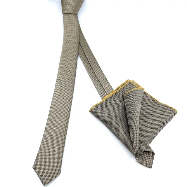 Μπεζ Oxford Γραβάτα Slim 4,5 cm Σετ με Μαντηλάκι 2