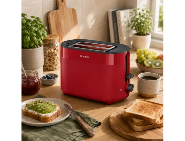 Φρυγανιέρα Bosch MyMoment Compact TAT2M124 με ισχύ 950W και χωρητικότητα 2 φέτες ψωμιού - Red TAT2M124