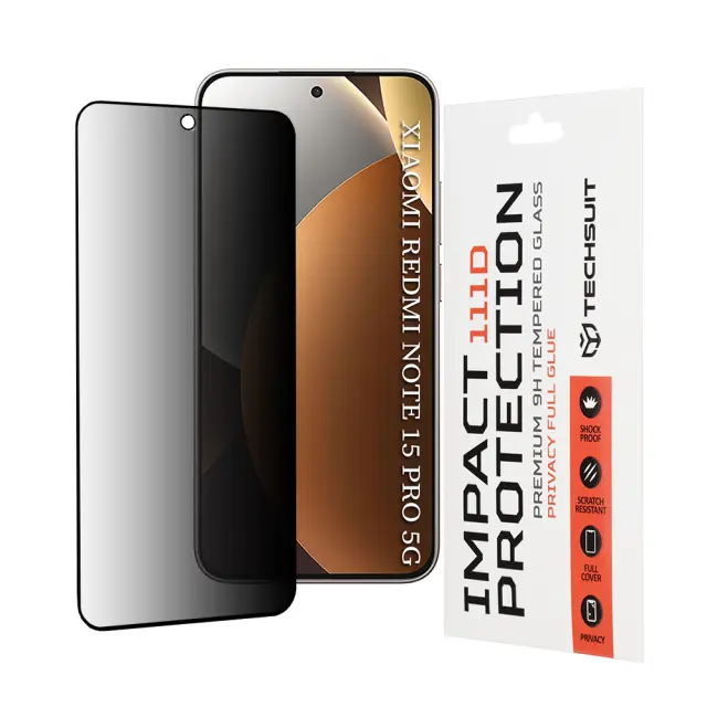 Techsuit - 111D Privacy Full Glue - Xiaomi Redmi Note 15 Pro 5G - Black