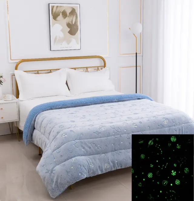 Παιδικό φωσφοριζέ κουβερτοπάπλωμα space (170cm x 220cm) σιέλ - -