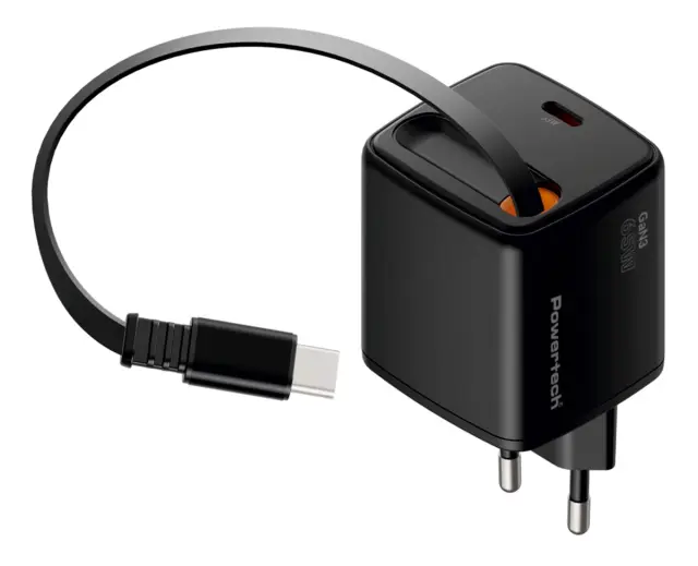 POWERTECH PT-1573 GaN3 Φορτιστής 65W με Πτυσσόμενο USB-C Καλώδιο, USB-C Θύρα, Power Delivery + Quick Charge – Μαύρος 2