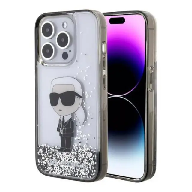 Θήκη TPU Karl Lagerfeld Apple iPhone 15 Pro Hardcase Liquid Glitter Ikonik Διάφανο N67739