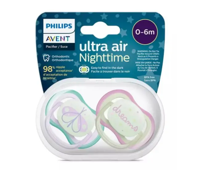 Philips Avent Πιπίλες Σιλικόνης Ultra Air Nighttime 0-6m Dreams/Butterfly - Pink/Purple SCF376/19 2