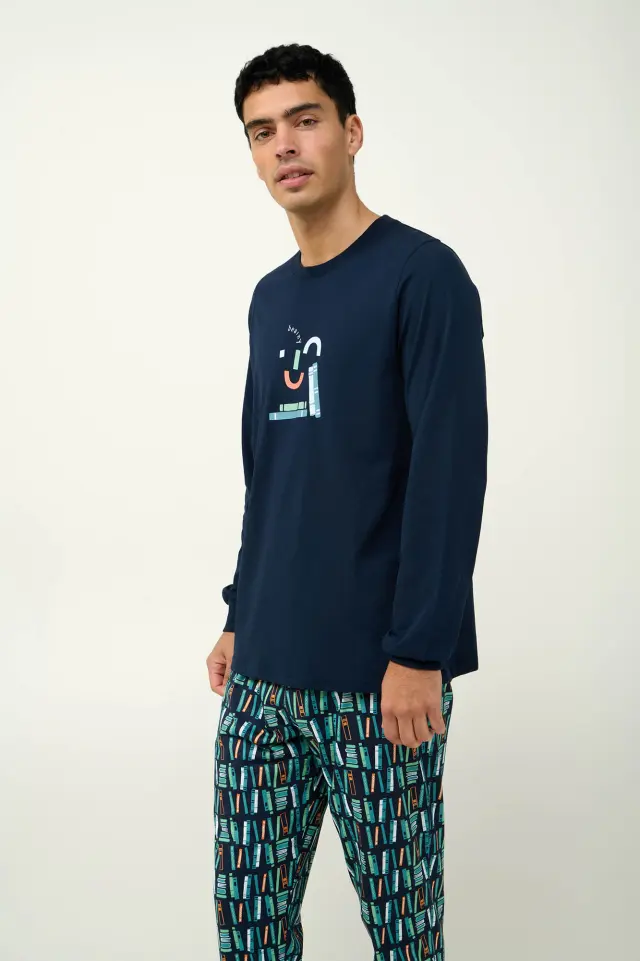 Χειμερινή Ανδρική Πυτζάμα Βαμβακερή Vamp 23661 BLUE 2