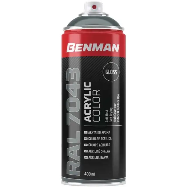 SPRAY ΓΚΡΙ ΣΚΟΥΡΟ ΓΥΑΛΙΣΤΕΡΟ RAL7043 BENMAN 400ML 28522
