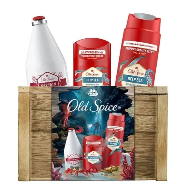 Old Spice Xmas Σεντούκι Θησαυρού Σετ Δώρου για Άνδρες με Deep Sea Αποσμητικό Στικ 50ml, Αφρόλουτρο & Σαμπουάν 250ml & Captain After Shave 100ml