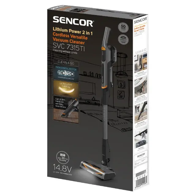 Επαναφορτιζόμενη Ηλεκτρική Σκούπα Stick 2 σε 1 Sencor SVC 7315TI Μαύρη 2