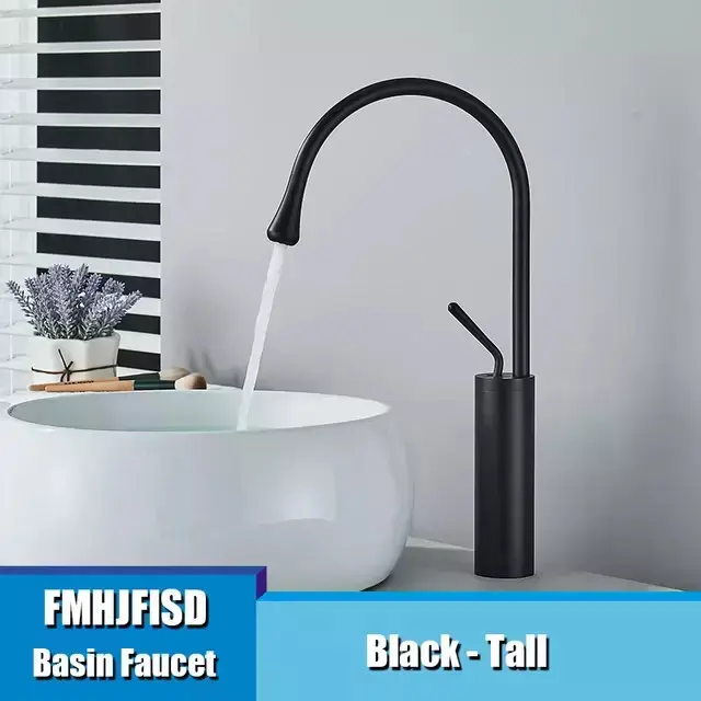 Bathroom Basin Faucet Αναμεικτική Μπαταρία Νιπτήρα Ψηλή Μαύρη 2