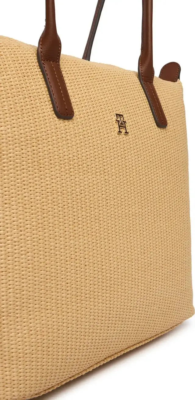 Tommy Hilfiger Γυναικεία Μεγάλη Τσάντα Tote Popette Raffia Μπεζ 2