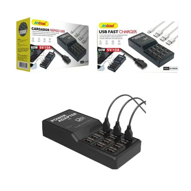 Andowl Βάση Φόρτισης με 12 Θύρες USB-A 60W σε Μαύρο χρώμα Q-CD630 - USB Fast Charger 075761