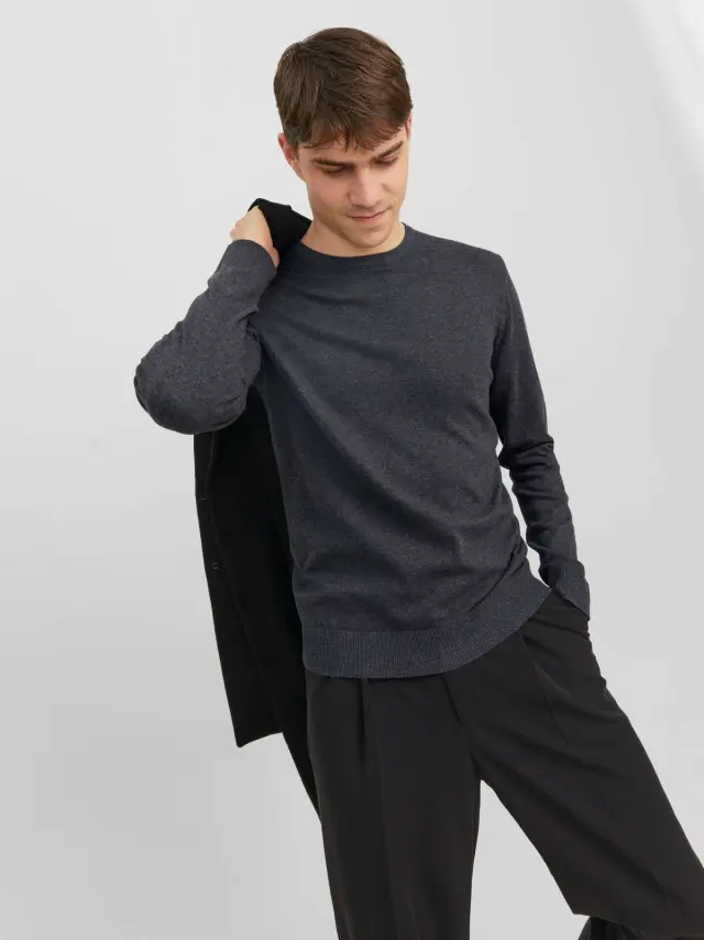 JJEEMIL KNIT CREW NECK NOOS Dark Grey Melange 3
