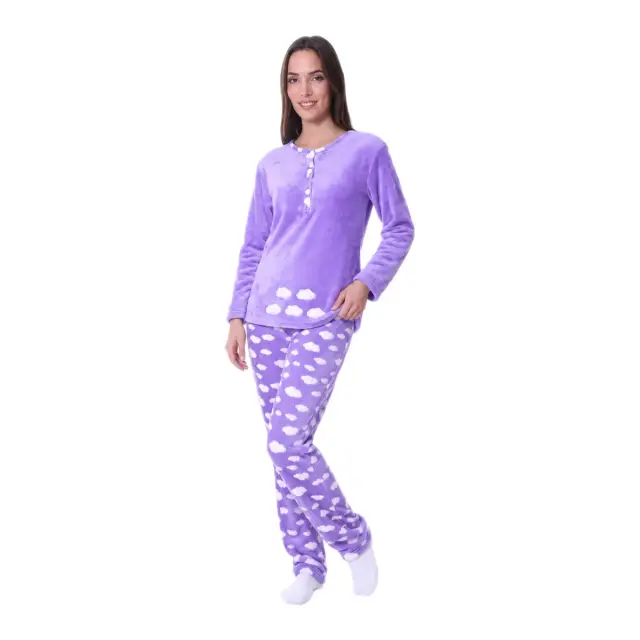 Lydia Creations Γυναικεία Πυτζάμα Fleece με Πατιλέτα Clouds, Χρώμα Λιλά 2
