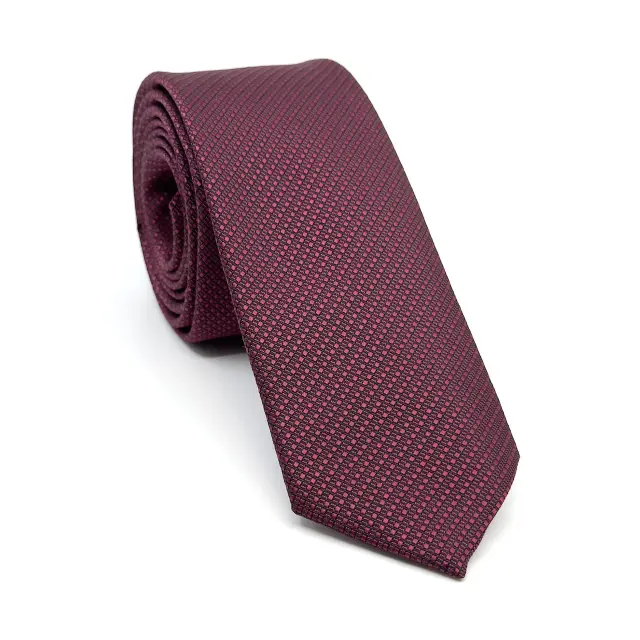 Γραβάτα Microfiber σε Μπορντό Μοτίβο Σετ με Μαντηλάκι 3