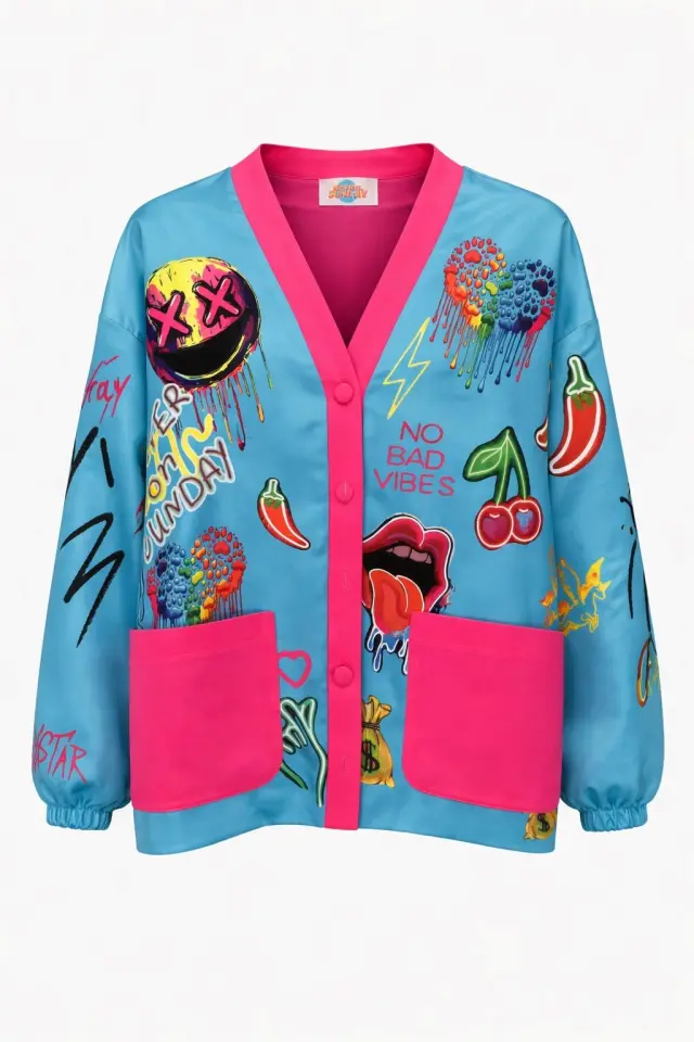 Never On Sunday “No Bad Vibes” Jacket (151065012-TURQUISE) - M 3