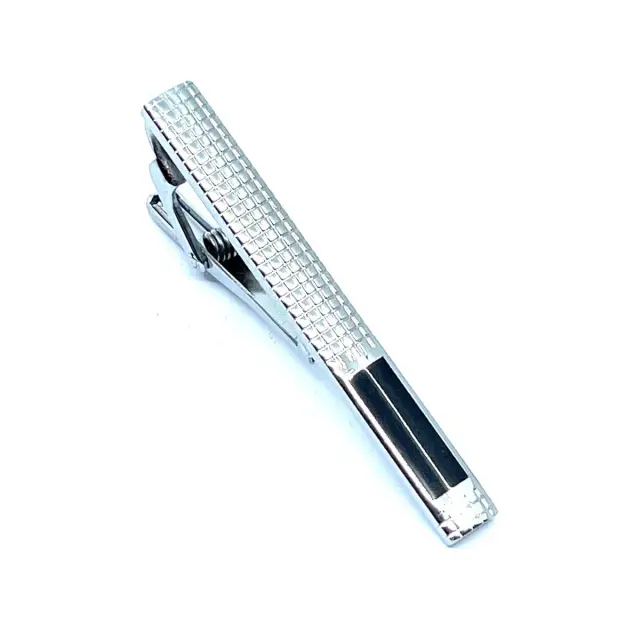 Ασημί Μαύρο Κλιπ Γραβάτας 5,5 cm με Σμάλτο – LGTC/5.5-29