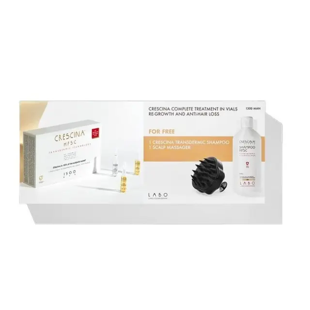 Crescina Promo Transdermic HFSC Complete Άντρας 1300 - Severe Hair Loss 20×3,5ml & Transdermic Σαμπουάν 200ml & Συσκευή Μασάζ του Τριχωτού
