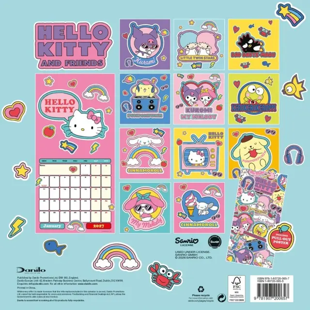 HMEΡΟΛΟΓΙΟ ΤΟΙΧΟΥ HELLO KITTY AND FRIENDS 30X30 2027 CALENDAR DAN2727527 2