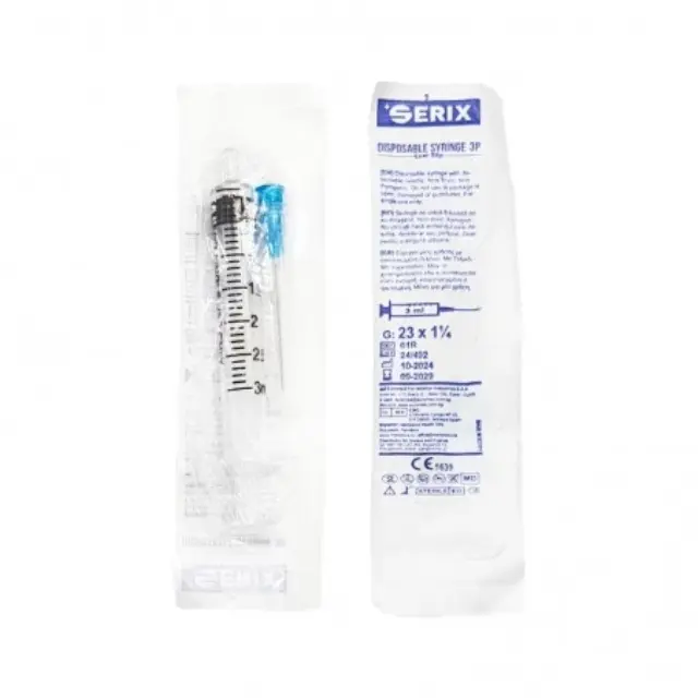 Σύριγγες 3 Μερών (3P) 3 ml με Αποσπώμενη Βελόνα 23G, Luer Slip, Serix (100 τεμ.) 3