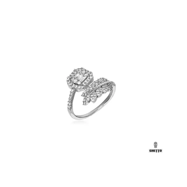 Ghetto Square Leaf Open ZC Ring Adjustable Silver