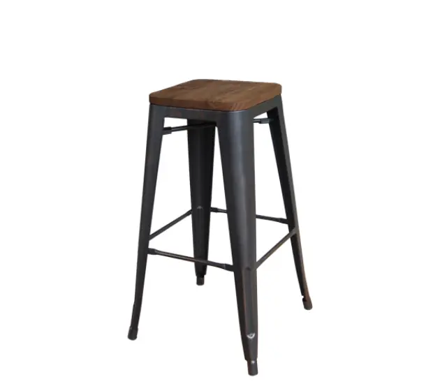 Σκαμπώ Bar RELIX Μέταλλο/Ξύλο Μαύρο/Δρυς Σκούρο Antique 43x43 H.76cm