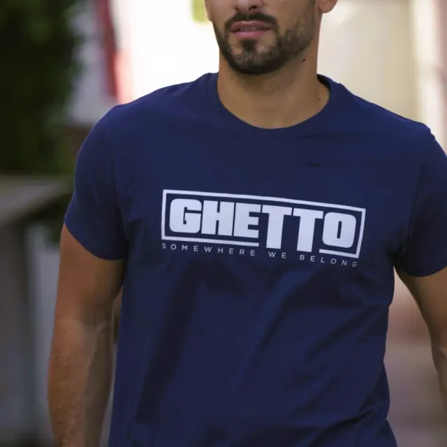 Ghetto Navy Blue T-Shirt White Logo “Somewhere We Belong” | Unisex 3