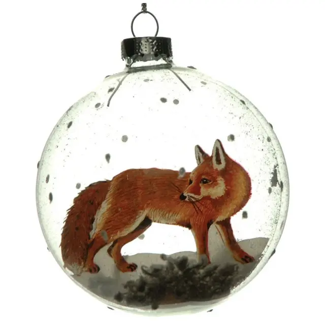 Χριστουγεννιάτικη Γυάλινη Μπάλα 8cm Αλεπού (σετ 6τμχ)