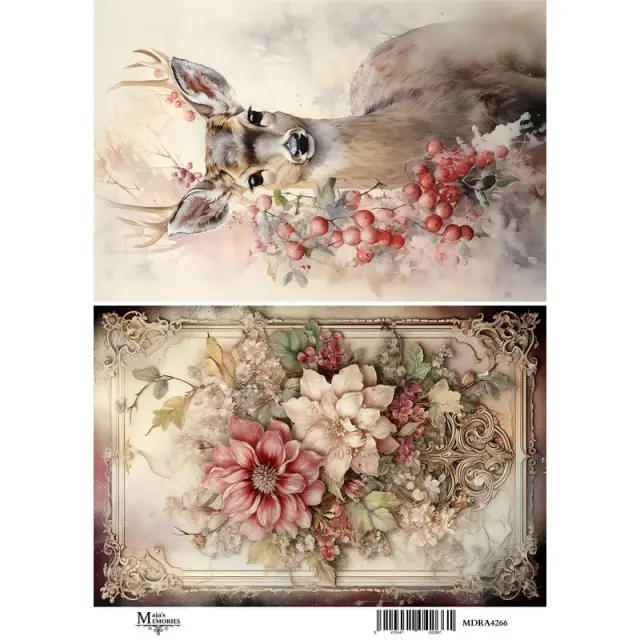 Ριζόχαρτο Maja's Memories, 22.5x32cm, Τάρανδος και λουλούδια MDRA4266