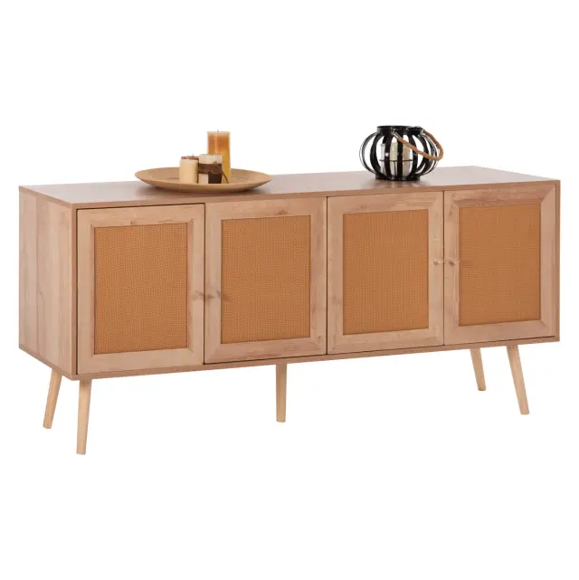 ΜΠΟΥΦΕΣ FB99440.11 ΜΕΛΑΜΙΝΗΣ & ΣΥΝΘΕΤΙΚΟ RATTAN ΣΤΙΣ 4 ΠΟΡΤΕΣ 160x39,5x71Yεκ.