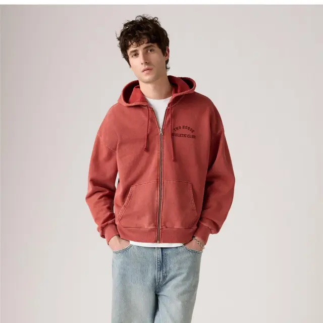 TWO HORSE CROPPED ZIP-UP HOODIE Red - M 2
