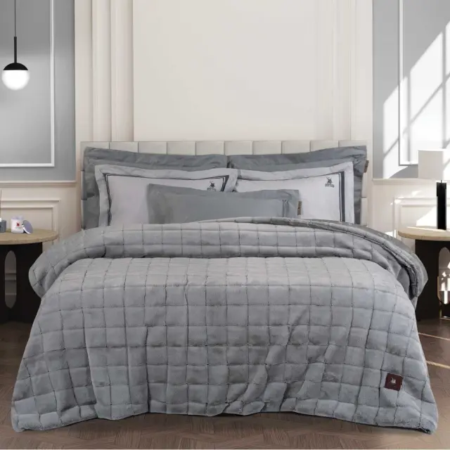 Κουβερτοπάπλωμα υπέρδιπλο faux fur-flannel 220x240cm γκρι Greenwich Polo Club 3452