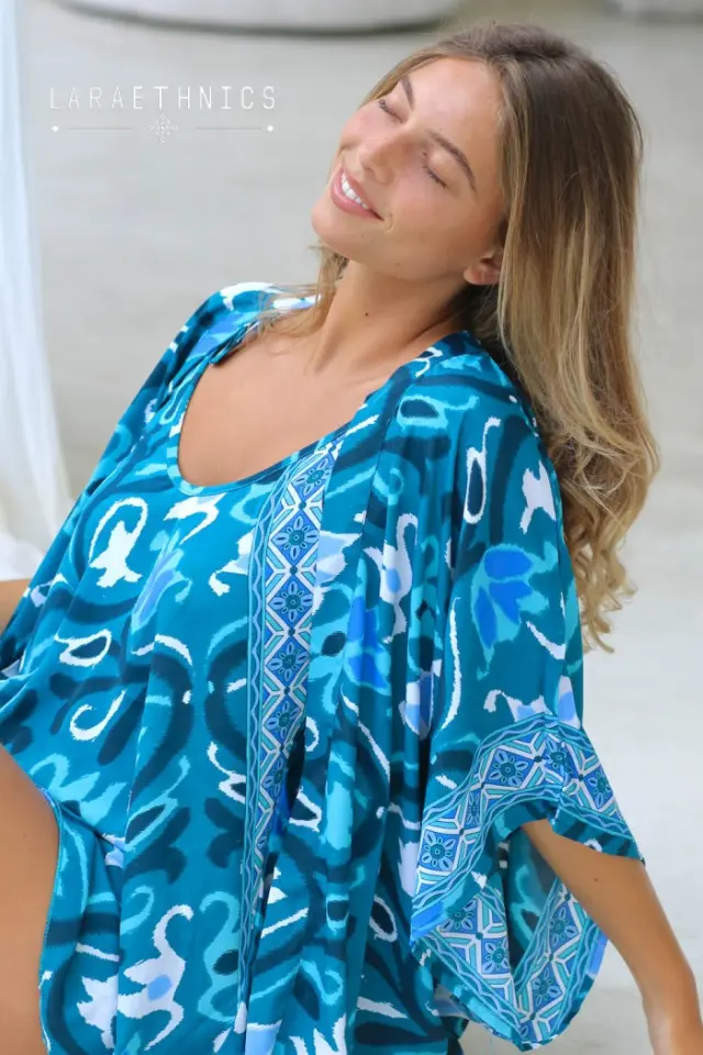 LARA ETHNICS “KAYLA AZTEQUE” KIMONO (KAYLA AZTEQUE-TURQUOISE) - One-size