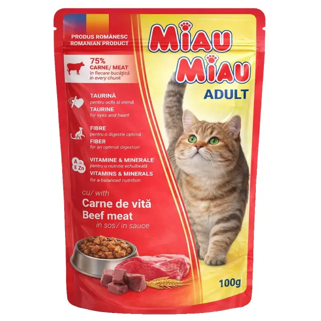 Miau Miau Adult Μοσχάρι σε Σάλτσα 100g