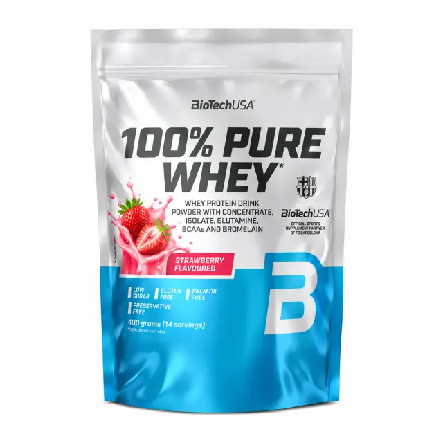 Biotech USA 100% Pure Whey Πρωτεΐνη Ορού Γάλακτος Χωρίς Γλουτένη με Γεύση Strawberry 400gr